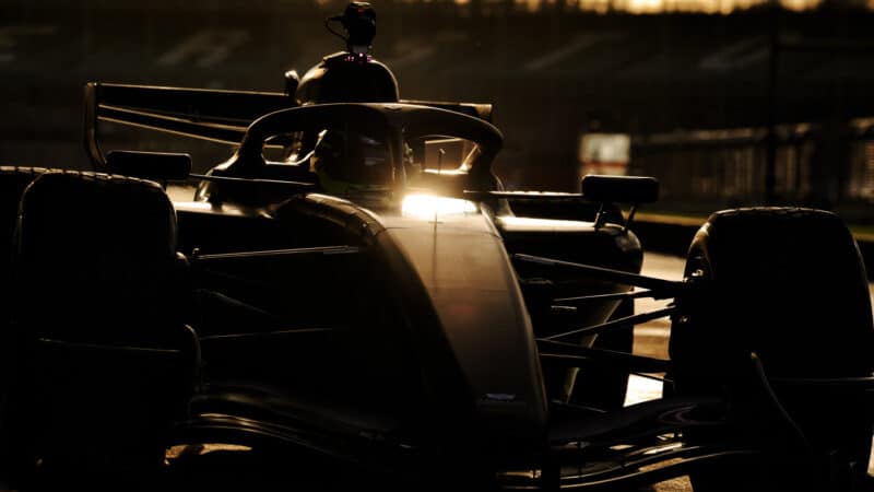 Sergio Perez, Cadillac, during a Silverstone shakedown