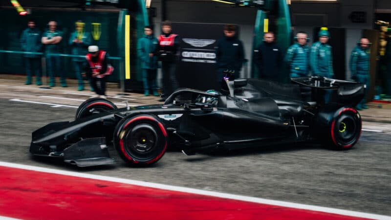 Lance Stroll, Aston Martin, during testing in Barcelona