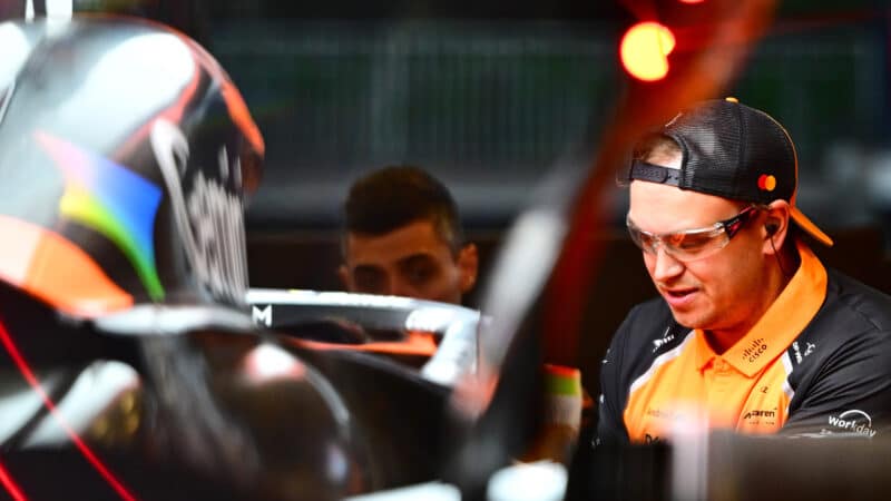 McLaren engineers in pit garage